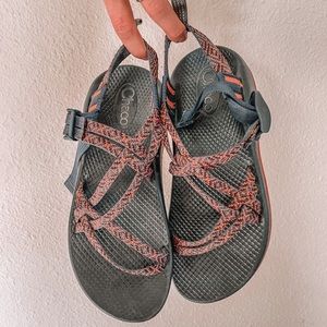 Chacos orange & blue double toe strap sandals